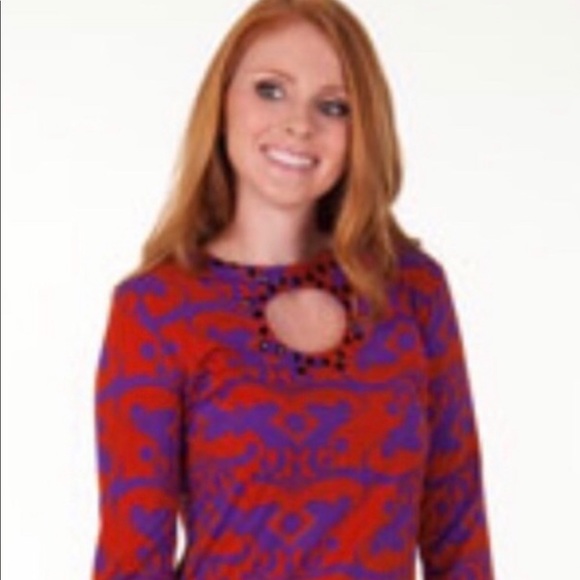 Embellished Ginger Damask Long Sleeve Dress - Picture 3 of 9